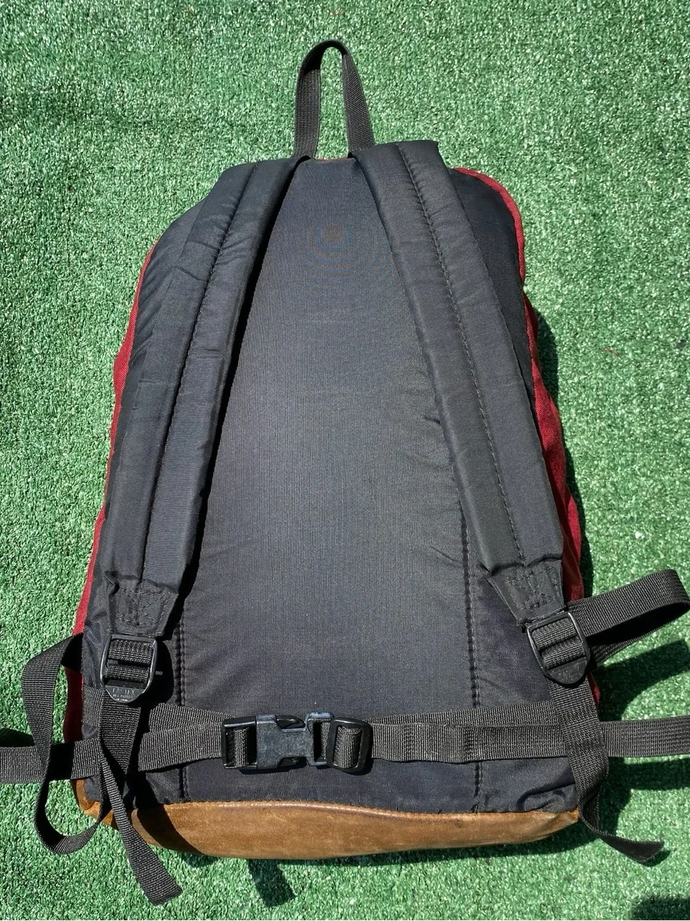 Vintage 90’s JanSport Suede Bottom Burgundy Backpack W/ Waist Strap USA Made